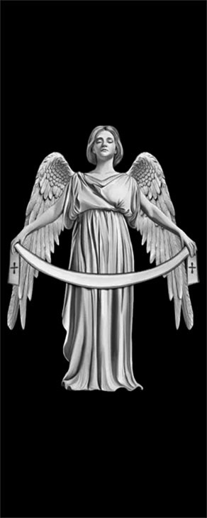 Engraved angel with banner