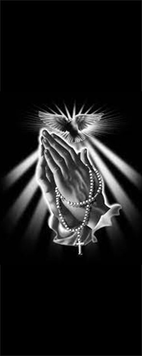 Engraved praying hands with rosary